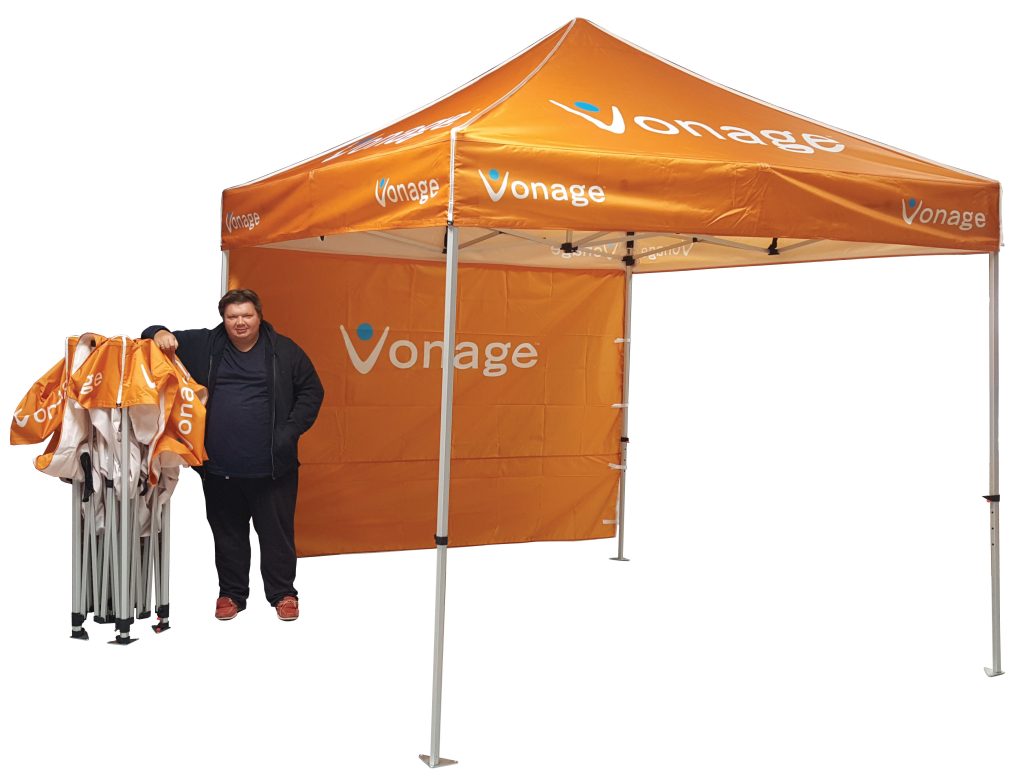 10x10ft Heavy Duty Frame + Custom Printed Canopy + 1 Full Wall + 2 Half ...
